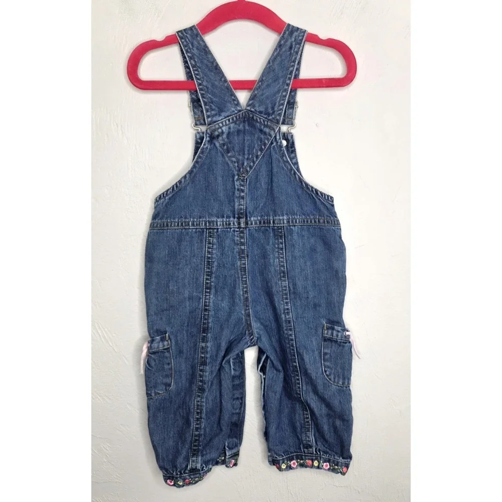 Retro Carter's Baby Girl 12 Months Denim Overalls Embroidered Flowers Pink
